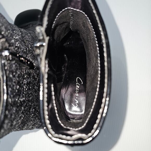 Circus By Sam Edelman Osten Ankle Bootie 7 Black Glitter Faux Leather Cap Toe - Picture 11 of 14